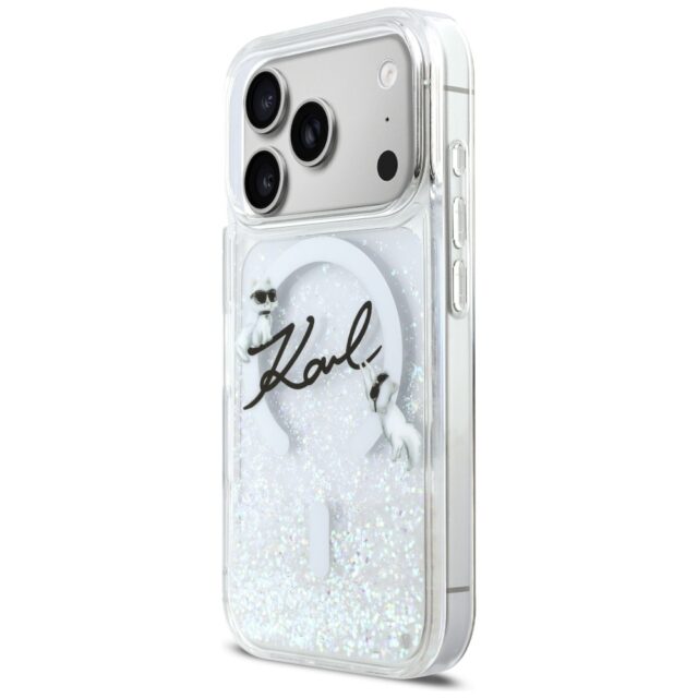 Case Karl Lagerfeld Liquid Glitter Karl  Script Logo MagSafe for iPhone 17 Pro transparent - imagine 2