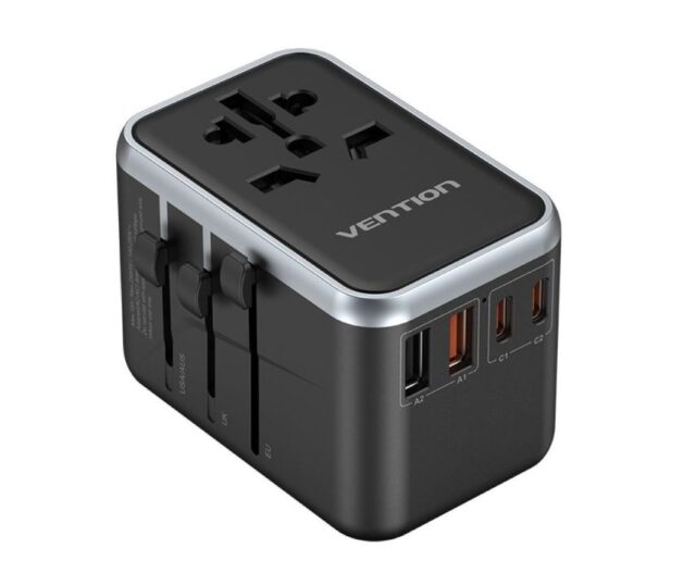 Uniwersalny adapter podróżny z ładowarką Vention 65W GaN 2x USB-A 2x USB-C czarny - imagine 3