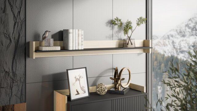 Cama Shelf PORTO 150x18x16.5 oak/black - imagine 2