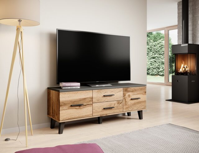 Cama RTV stand LOTTA 140cm wotan oak + matt black - imagine 4