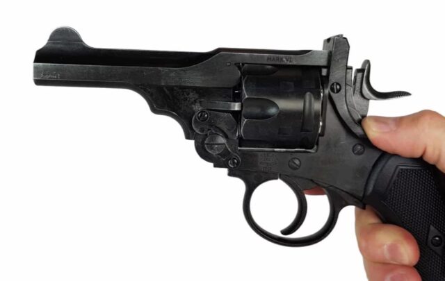 WEBLEY MKVI .455 Police cal.5.5 mm Diabolo cartridge revolver 6-shot. 4’ barrel CO2 Battlefield Ekp to17J - imagine 8