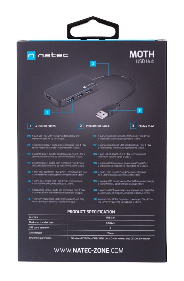 NATEC Hub USB 3.0 Moth (4 ports  black) - imagine 9