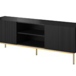 PAFOS RTV cabinet on golden steel frame 150x40x60 cm matte black