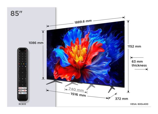 TCL P89K 85P89K TV 2.16 m (85 ) 4K Ultra HD Smart TV Wi-Fi Metallic 450 cd/m2 - imagine 2