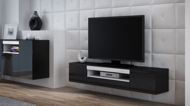 Cama TV stand VIVA 180 black/black gloss + white - imagine 2