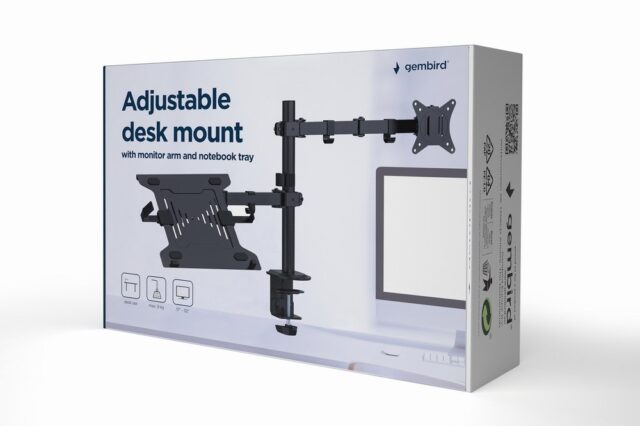 Gembird MA-DA-03 Adjustable desk mount with monitor arm and notebook tray (rotate  tilt  swivel)  17”-32”  up to 9 kg - imagine 3