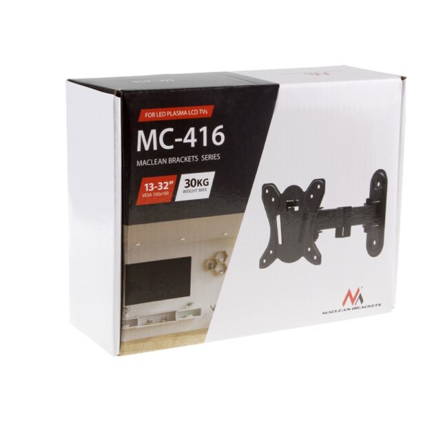 Maclean MC-416 TV Monitor Wall Mount 13 -32  30kg Tilt Rotate max. VESA 100x100 Black Powder Coating LED OLED LCD Universal Bracket Holder - imagine 3