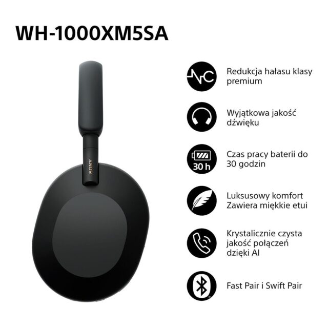 SONY WH-1000XM5SA BLACK WIRELESS HEADPHONES - imagine 8