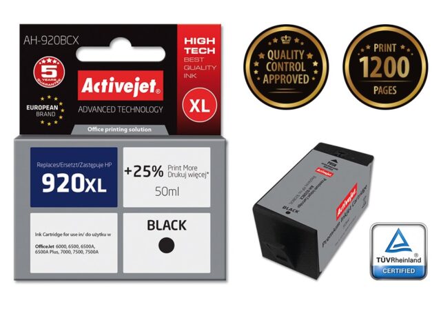 Activejet AH-920BCX Ink (replacement for HP 920XL CD975AE; Premium; 50 ml; black) - imagine 2