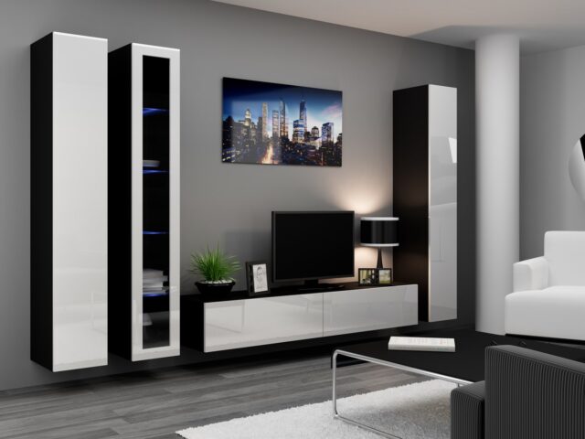 Cama TV Stand VIGO '180' 30/180/40 black/white gloss - imagine 11