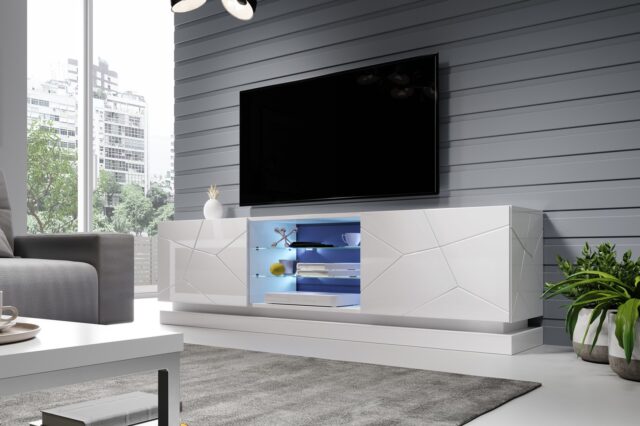 Cama TV cabinet QIU 200 MDF white gloss/white gloss - imagine 5