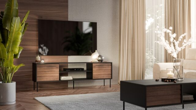 Cama EF CORTINA TV cabinet 180x40x60 black/walnut - imagine 3