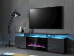 RTV EVA cabinet with electric fireplace 180x40x52 cm graphite/glossy graphite - imagine 2