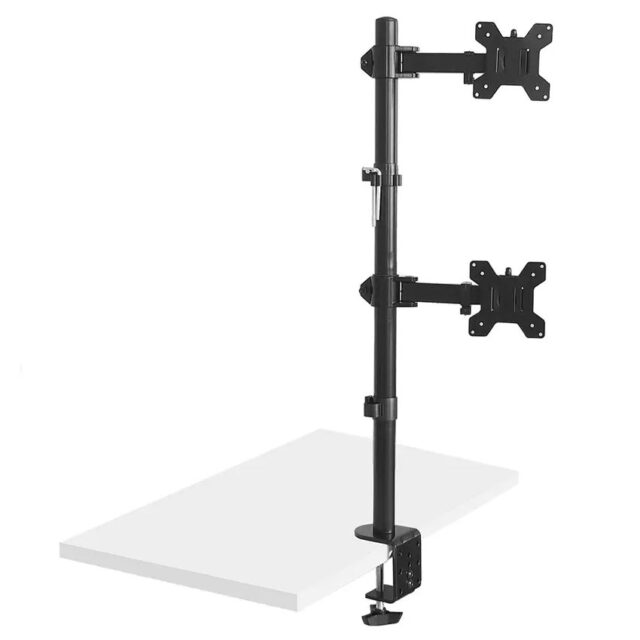Maclean MC-967 Double Vertical Monitor Desk Mount Screen Holder max VESA 100x100  13-27   2x 9kg Powder Coated Tilting Rotating Adjustable - imagine 5