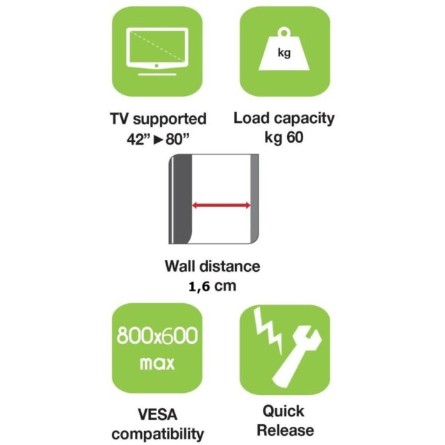Techly Wall Mount for LED LCD TV 42-80 Ultra Slim Fixed H600mm  ICA-PLB 860 - imagine 6