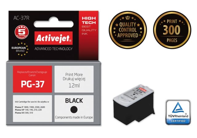 Activejet AC-37R Ink cartridge (replacement for Canon PG-37; Premium; 12 ml; black) - imagine 2