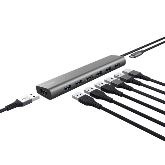 Trust Halyx - Type-A 5000 Mbit/s 7 Port USB 3.2 Gen1 Hub (silver) - imagine 3