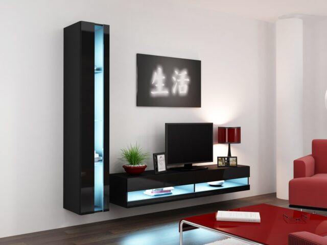 Cama TV stand VIGO NEW 30/140/40 black/black gloss - imagine 4