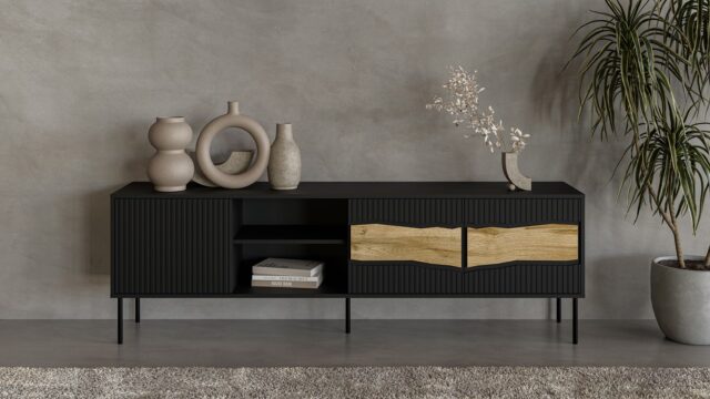 Cama INSERTO 3D1W TV cabinet 190x40x61.5 black + LED - imagine 7