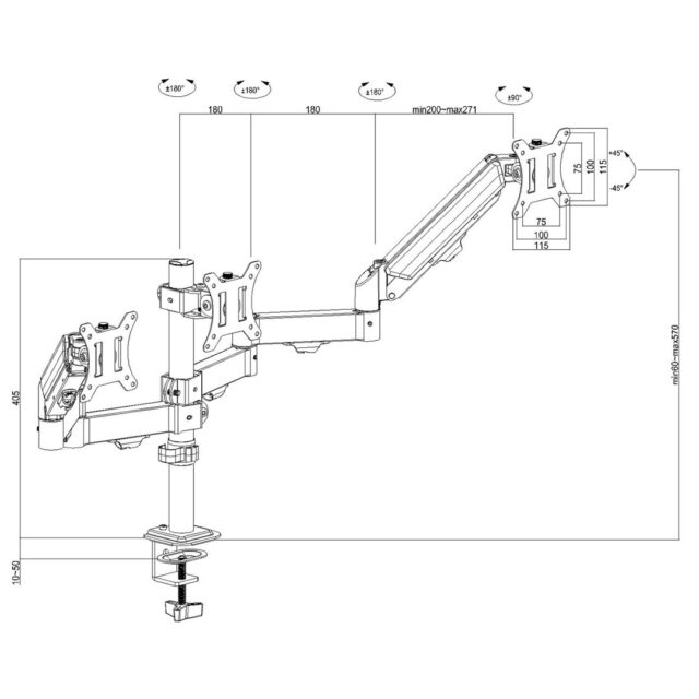 Maclean 3 monitor mount  gas spring  17 -27   2-8kg  black  MC-137 - imagine 7