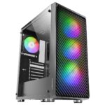 Mars Gaming MC-F Black  ATX Gaming Semitower  Full Tempered Glass Window  Metal-Mesh Front  4x 120mm ARGB Fans