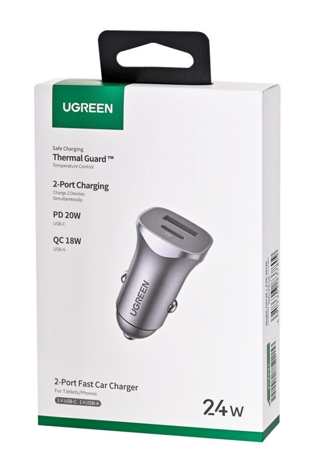 Ugreen USB Type-C / USB 24W Power Delivery Quick Charge car charger  grey (30780) - imagine 3