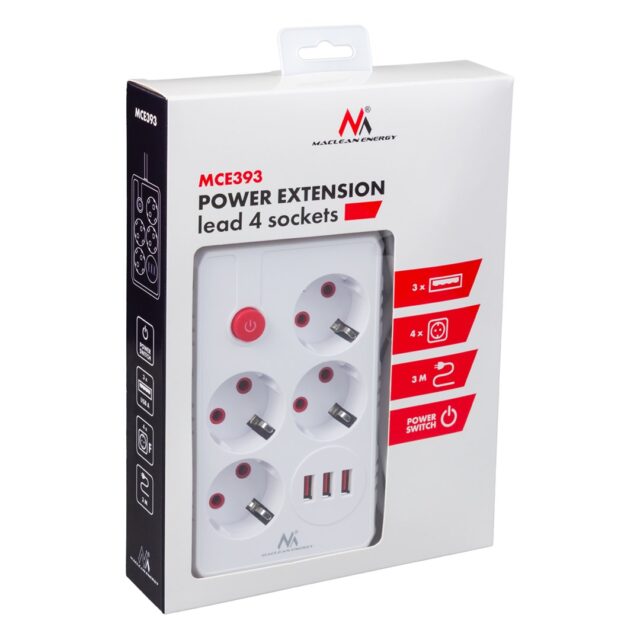 MACLEAN POWER STRIP  4-SOCKET EXTENSION MCE393 W - imagine 5