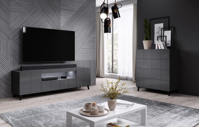 Cama TV stand REJA graphite grey gloss/graphite grey gloss - imagine 6