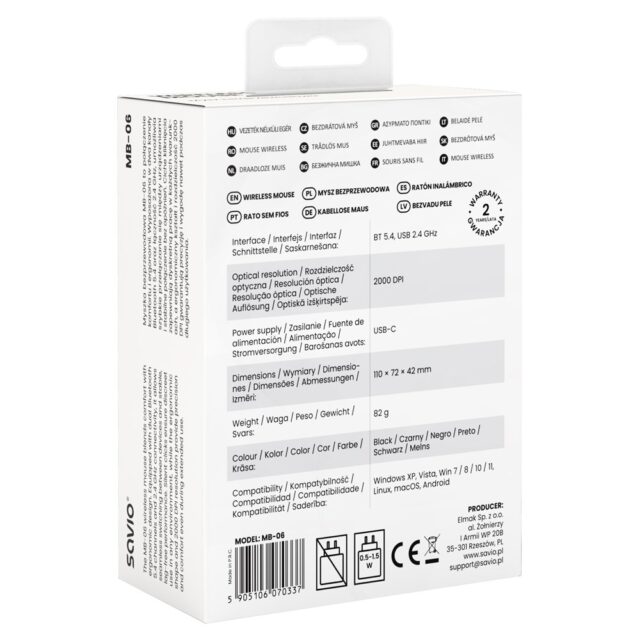 Savio MB-06 mouse Universal Ambidextrous Bluetooth 2000 DPI - imagine 6