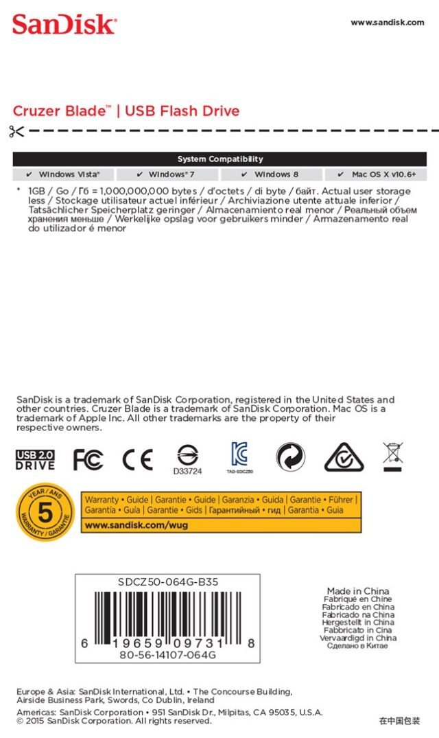 SanDisk Cruzer Blade USB flash drive 64 GB USB Type-A 2.0 Black  Red - imagine 5