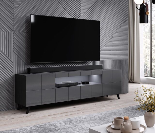 Cama TV stand REJA graphite grey gloss/graphite grey gloss - imagine 4