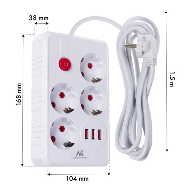 MACLEAN POWER STRIP 4-SOCKET 3XUSB MCE392 W - imagine 7