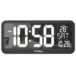Large Digital Clock Wall Mount Free Standing with Temperature Sensor 37x17cm LCD Display Power Adapter & Battery Operated - imagine 10
