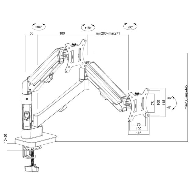 Maclean 2 monitor mount  gas spring  17 -32   2-10kg  black  MC-134 - imagine 8