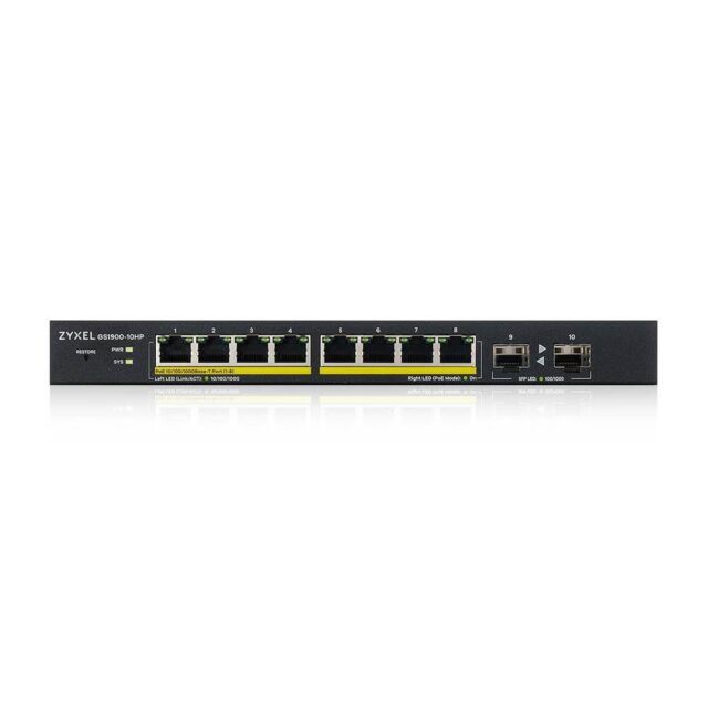 Zyxel GS1900-10HP Managed L2 Gigabit Ethernet (10/100/1000) Power over Ethernet (PoE) Black - imagine 3