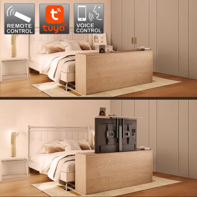 Maclean MC-866T Smart Motorized Electric TV Lift TUYA Mobile App Floor Mount Bracket Alexa Google Home 37''-80'' 60kg Cabinet VESA (EU plug) - imagine 10