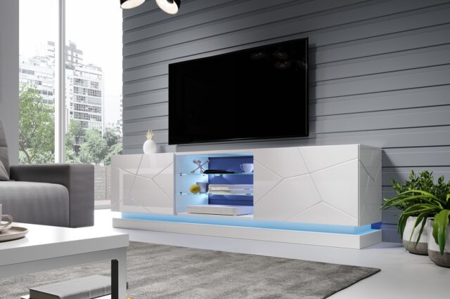 Cama TV cabinet QIU 200 MDF white gloss/white gloss - imagine 4