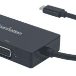 Manhattan USB-C Dock/Hub  Ports (x3): DVI-I  HDMI and VGA Ports  Note: Only One Port can be used at a time  External Power Supply Not Needed  Universal for all devices  Cable 10cm  Black  Three Year Warranty