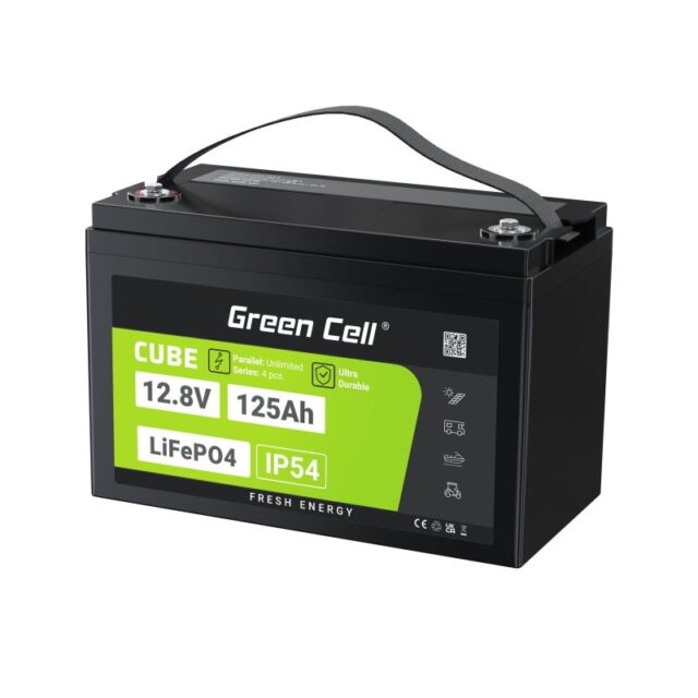 Green Cell Žalias Cell CUBE LiFePO4 125Ah 12 8V 1600Wh liio geležies fosfato baterija kemperiui  sauls energijai  neprijungtai prie tinklo  laivui Lithium Iron Phosphate (LiFePO4) 12.8 V - imagine 24