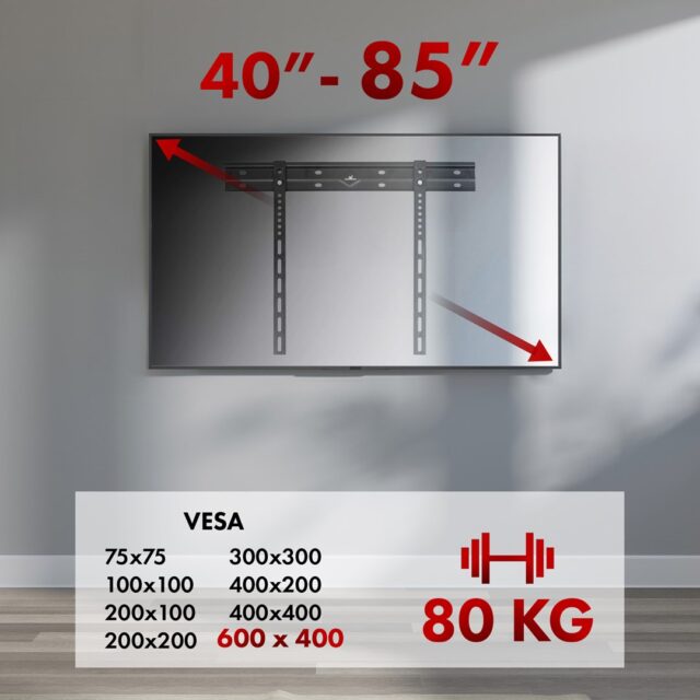 Maclean ultra flat wall mount for TV  40-85   max VESA 600x400  load up to 80kg  MC-123 - imagine 9