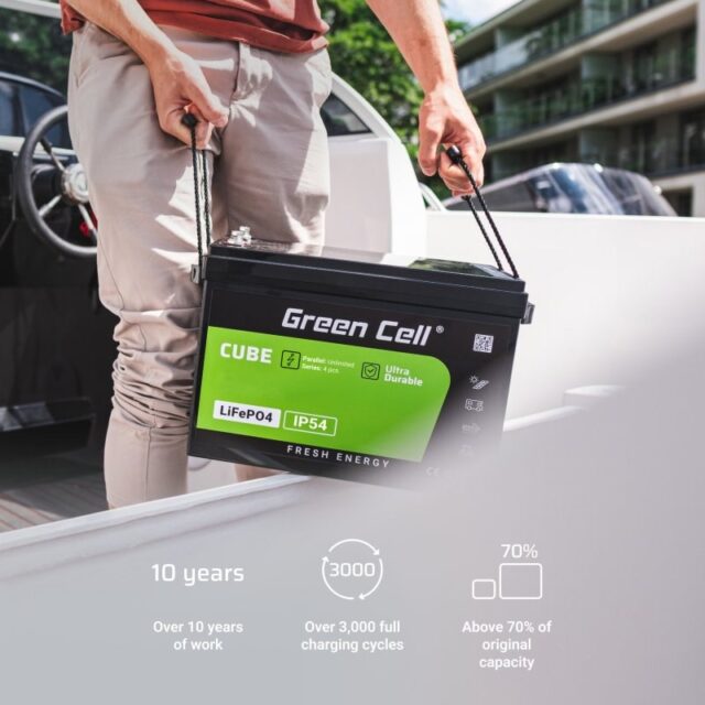 Green Cell Žalias Cell CUBE LiFePO4 125Ah 12 8V 1600Wh liio geležies fosfato baterija kemperiui  sauls energijai  neprijungtai prie tinklo  laivui Lithium Iron Phosphate (LiFePO4) 12.8 V - imagine 12
