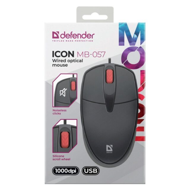 MOUSE DEFENDER ICON MB-057 OPTICAL 1000dpi 3P BLACK SILENT CLICK - imagine 3