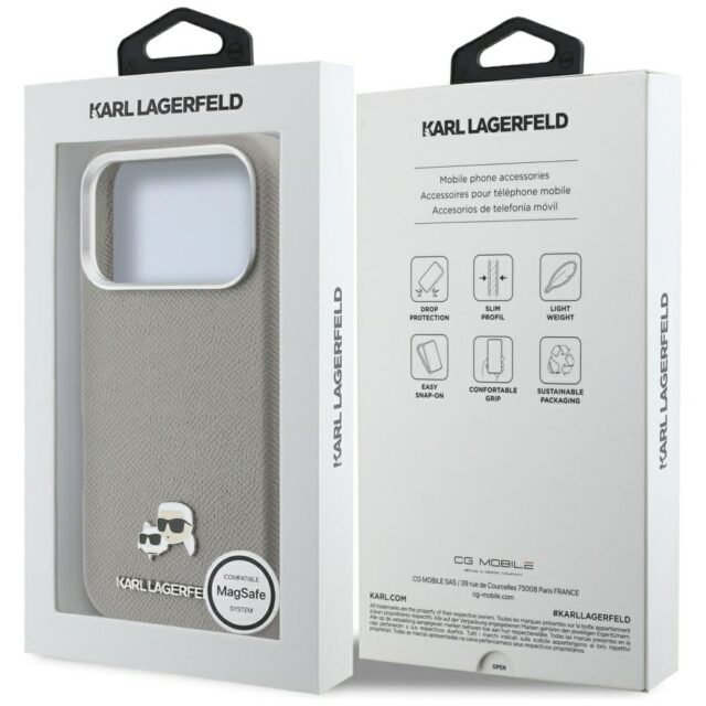 Case Karl Lagerfeld Karl & Choupette     Head Pins Saffiano MagSafe for iPhone 17 Pro grey - imagine 8