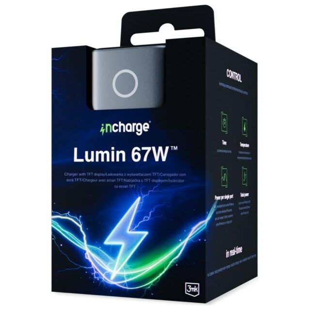 Network charger 3MK InCharge Lumin PD 67W QC4+ PPS AFC FCP SCP USB-A 2xUSB-C TFT with display black - imagine 9