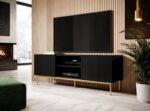 PAFOS RTV cabinet on golden steel frame 150x40x60 cm matte black - imagine 2