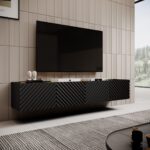 4D RTV cabinet ONDA 200x40x35-54 black (standing or wall mounted) - imagine 3