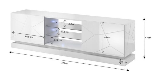 Cama TV cabinet QIU 200 MDF white gloss/white gloss - imagine 3