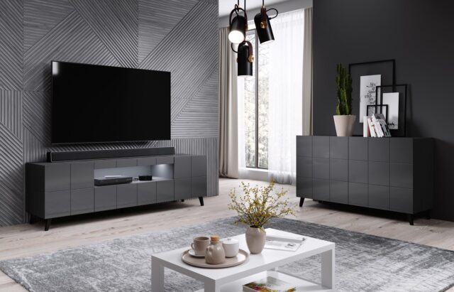Cama TV stand REJA graphite grey gloss/graphite grey gloss - imagine 8