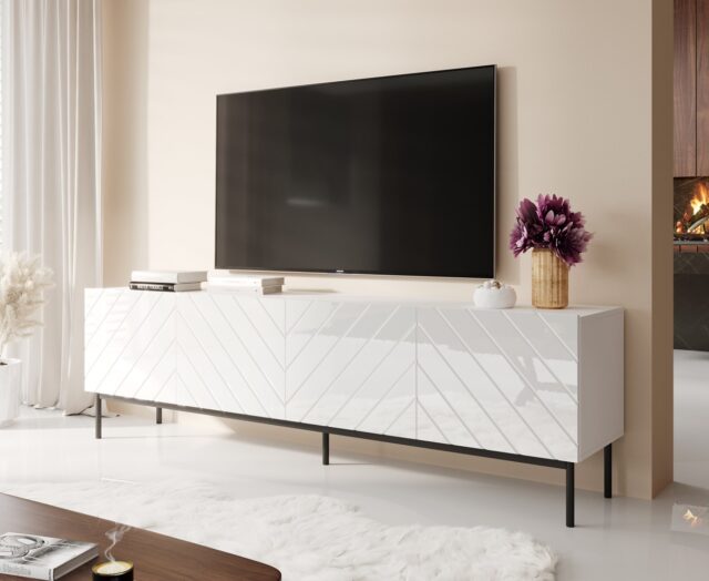 ABETO RTV cabinet on black steel frame 200x42x60 white/gloss white - imagine 2