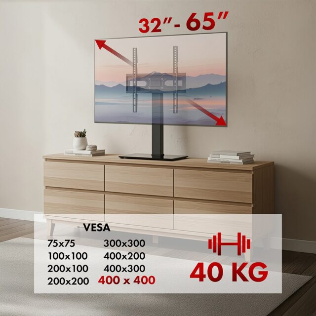 Maclean universal TV stand  for RTV cabinet  stand  max. 40kg  max. VESA 400x400  height and angle adjustment  for 32-65  TV  MC-1240 - imagine 9